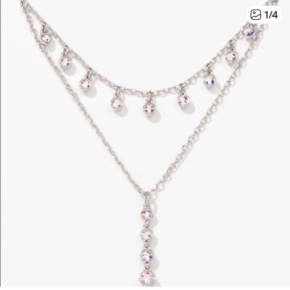 Touchstone Crystal Swarovski DRAWN TOGETHER two strand aurore boreale necklace